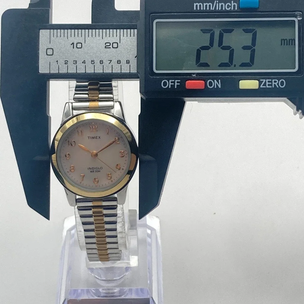Timex Women's Watch 25mm Silver Gold Two Tone MOP Indiglo Stretch New Battery